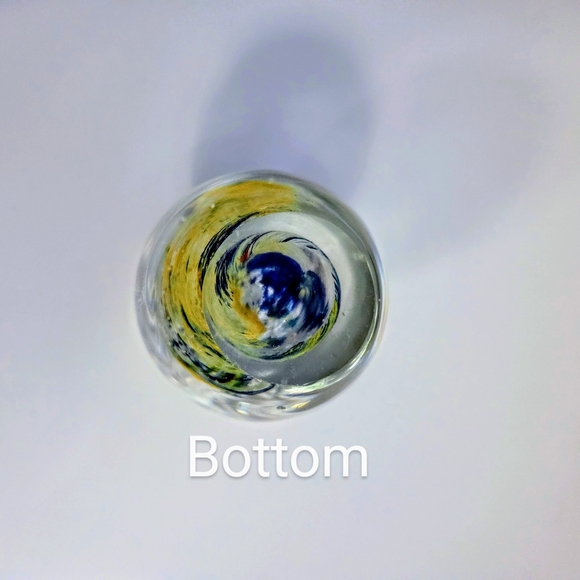 Vintage Abstract Art‎ Glass Egg Shape Paper Weight with Blue and Yellow Accents - Picture 4 of 4